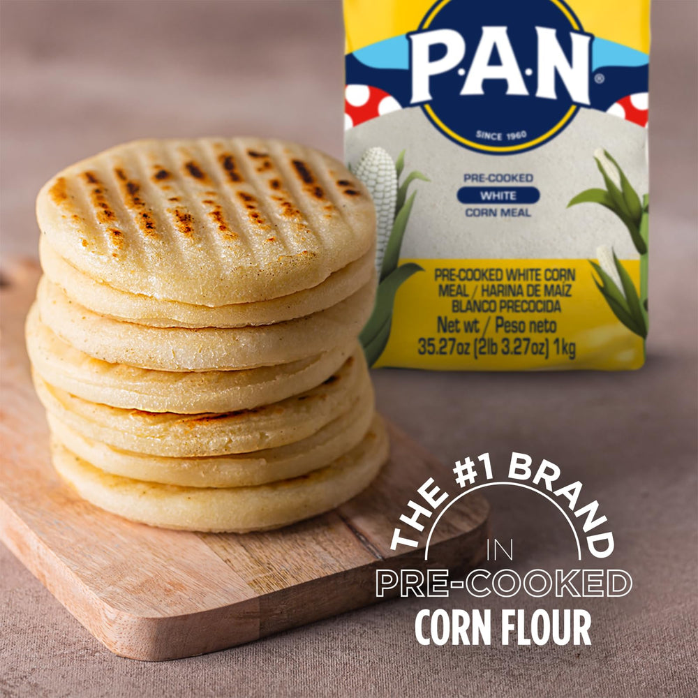 Pantry-ready P.A.N. white corn meal stored in a jar