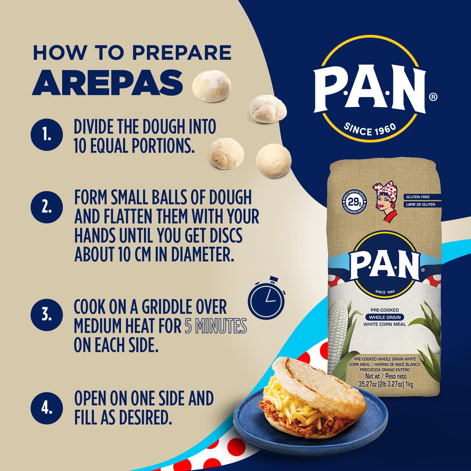 PAN Arepa dough forms on skillet for quick meals