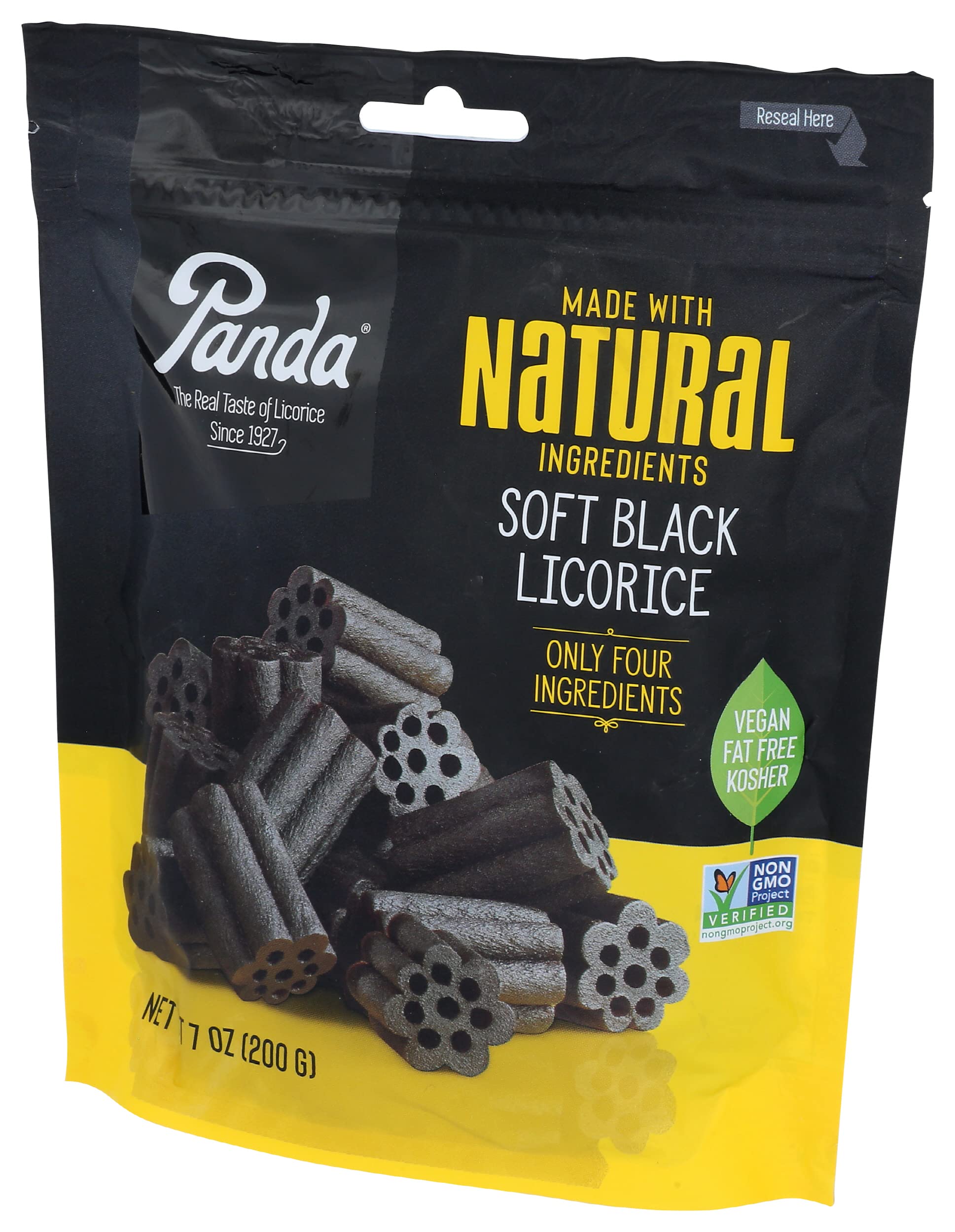 All-natural ingredients highlighted on Panda Licorice Chew packaging.