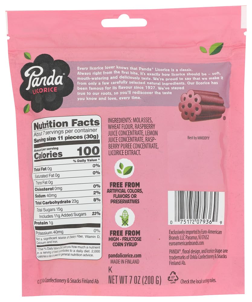 Panda Licorice Raspberry purée close-up highlights real fruit flavor for natural taste.