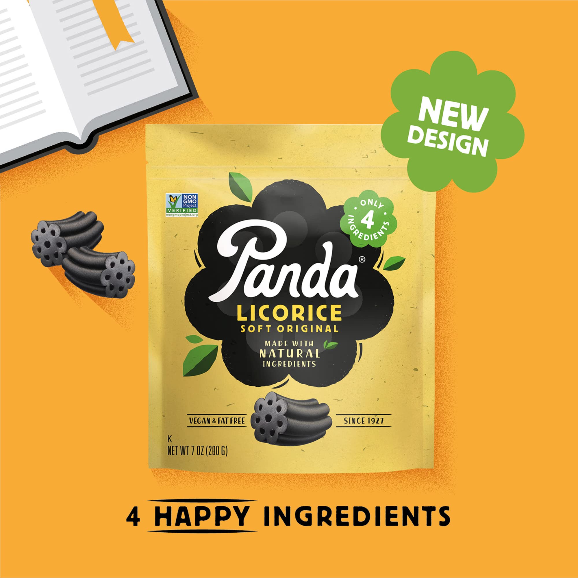 Panda Licorice vegan and kosher certification on packaging.