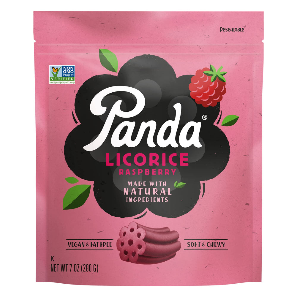 Panda Raspberry Licorice bars ready to enjoy with fruity aroma.