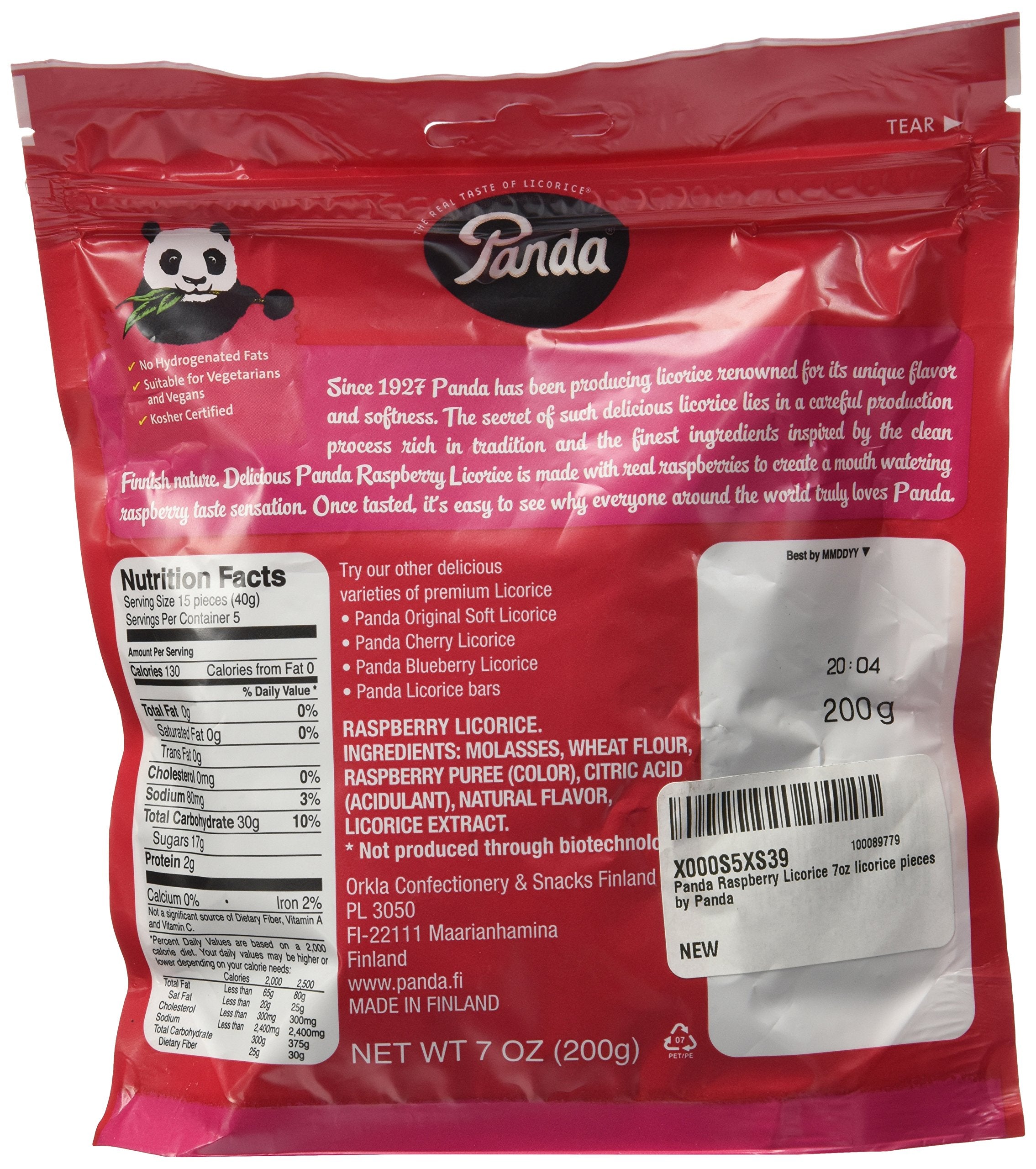 Panda Raspberry Licorice packaging close-up highlights natural ingredients.