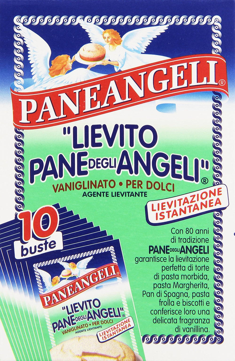 Paneangeli Angel Yeast packaging with 10 envelopes for easy cake baking.
