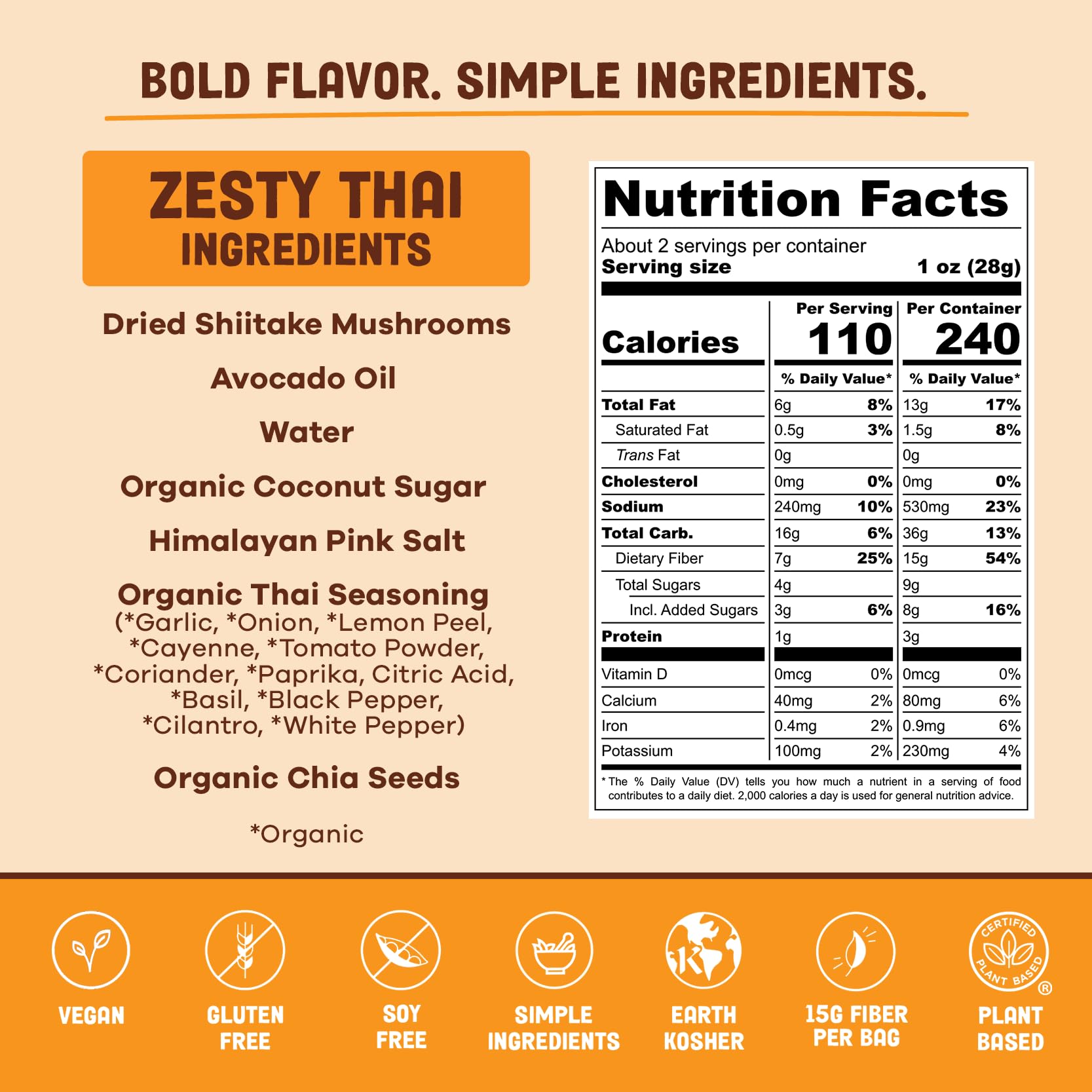 Pan's Mushroom Jerky zesty Thai flavor pack scene, savory vegan snack.