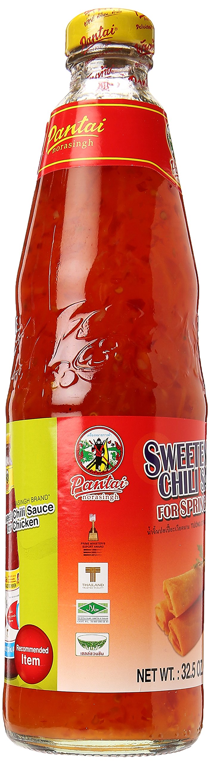 Pantainorasingh Pantai Sweetened Chili Sauce closeup glaze on fresh spring rolls
