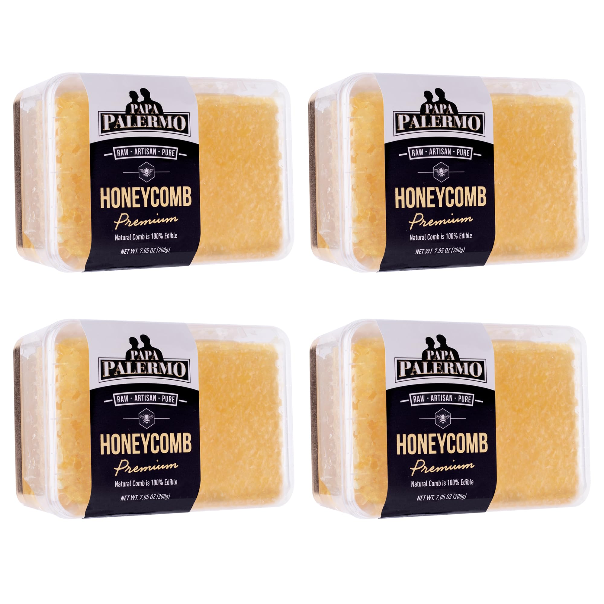Papa Palermo honeycomb raw slice; pure edible honeycomb straight from the hive for gourmet tasting.