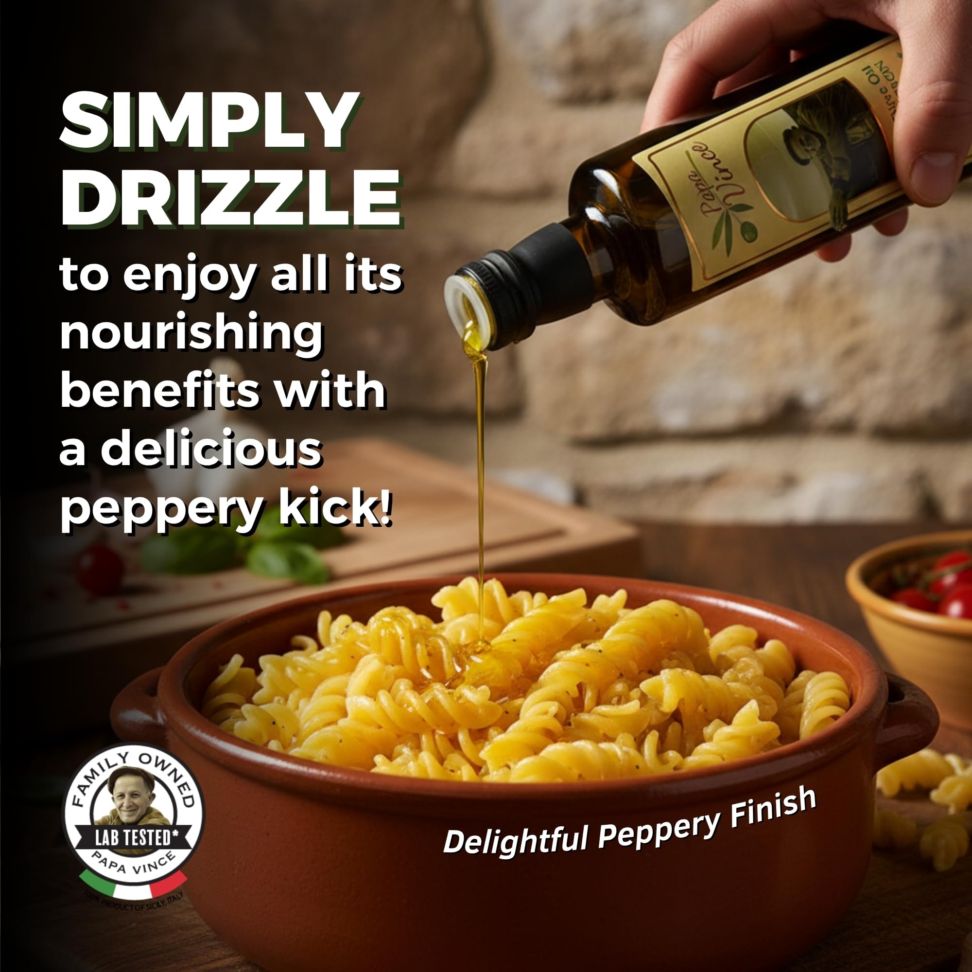 Papa Vince olive oil liquid drop—polyphenol rich aroma