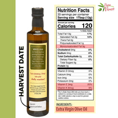Papa Vince olive oil pour—silky drizzle perfect for salads and finishes