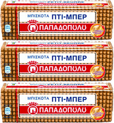 Papadopoulos Greek Petit Beurre biscuits pack, smooth texture, ideal with coffee or tea.