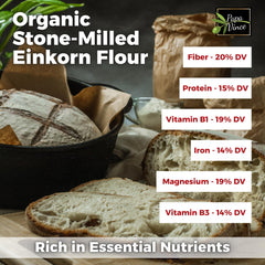 Papa Vince Einkorn Flour close-up reveals golden color and nutty aroma.