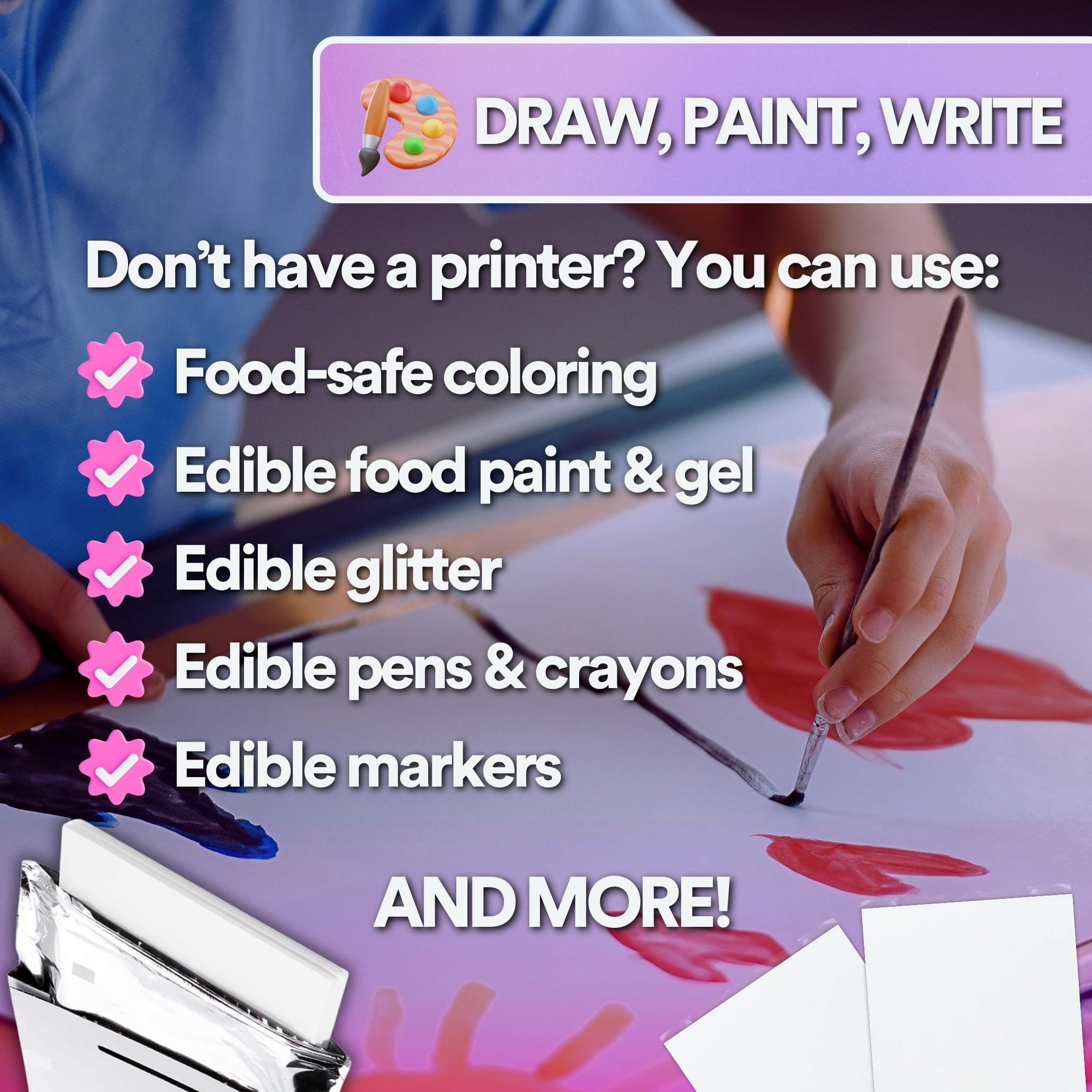 paper2eat frosting sheets application on cake shows easy decorating option