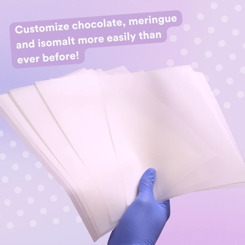 paper2eat Miracle Transfer Sheets enable intricate meringue decorations and designs
