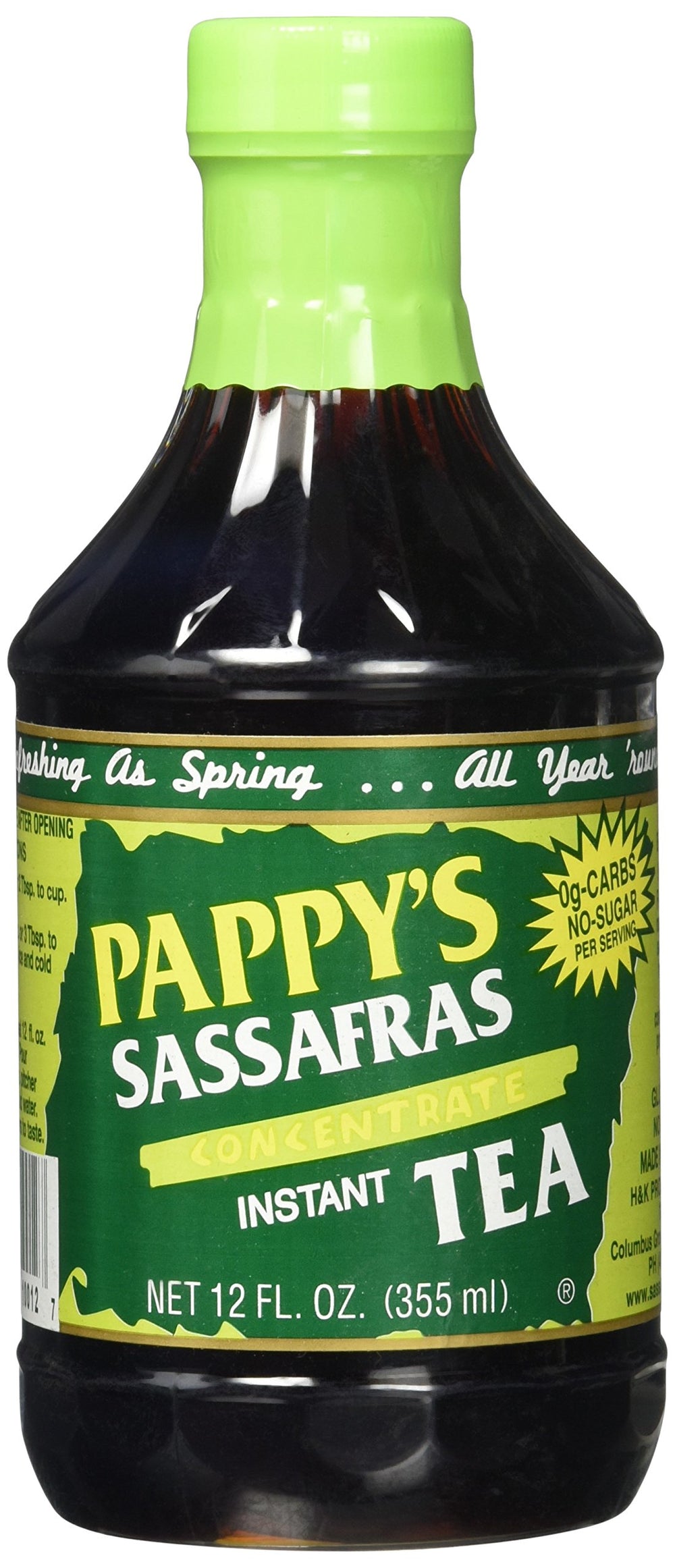 Pappy's Sassafras Tea Concentrate bottle front for quick flavor.