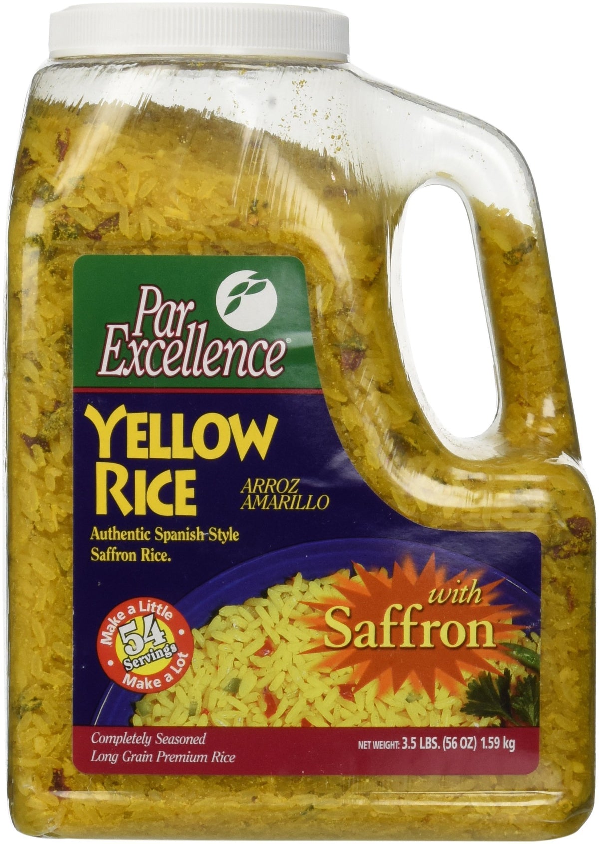 Par Excellence yellow rice saffron packaging highlights authentic Spanish seasoning for flavorful weeknight meals.