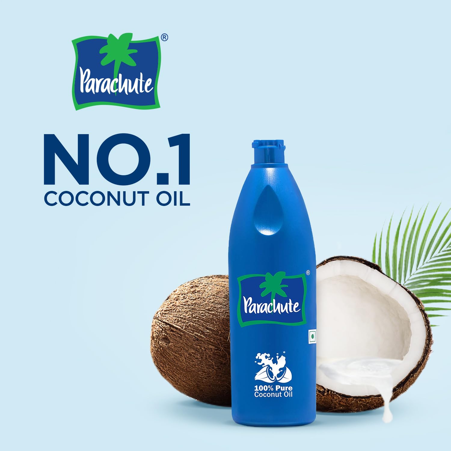Parachute coconut oil from fresh coconuts highlights natural quality for cooking and skin care.