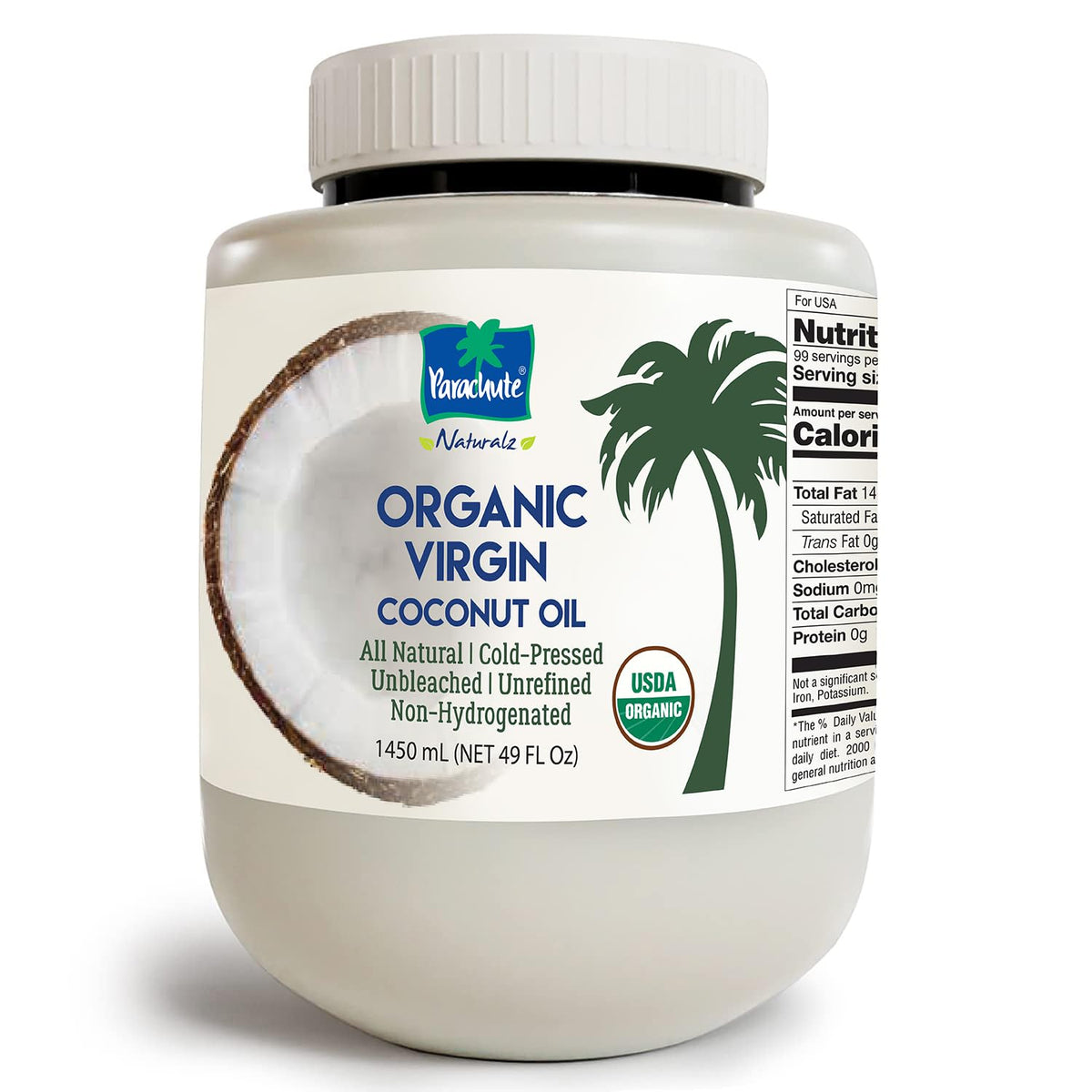 Parachute Naturalz Organic Virgin Coconut Oil bottle front view shows the product label.