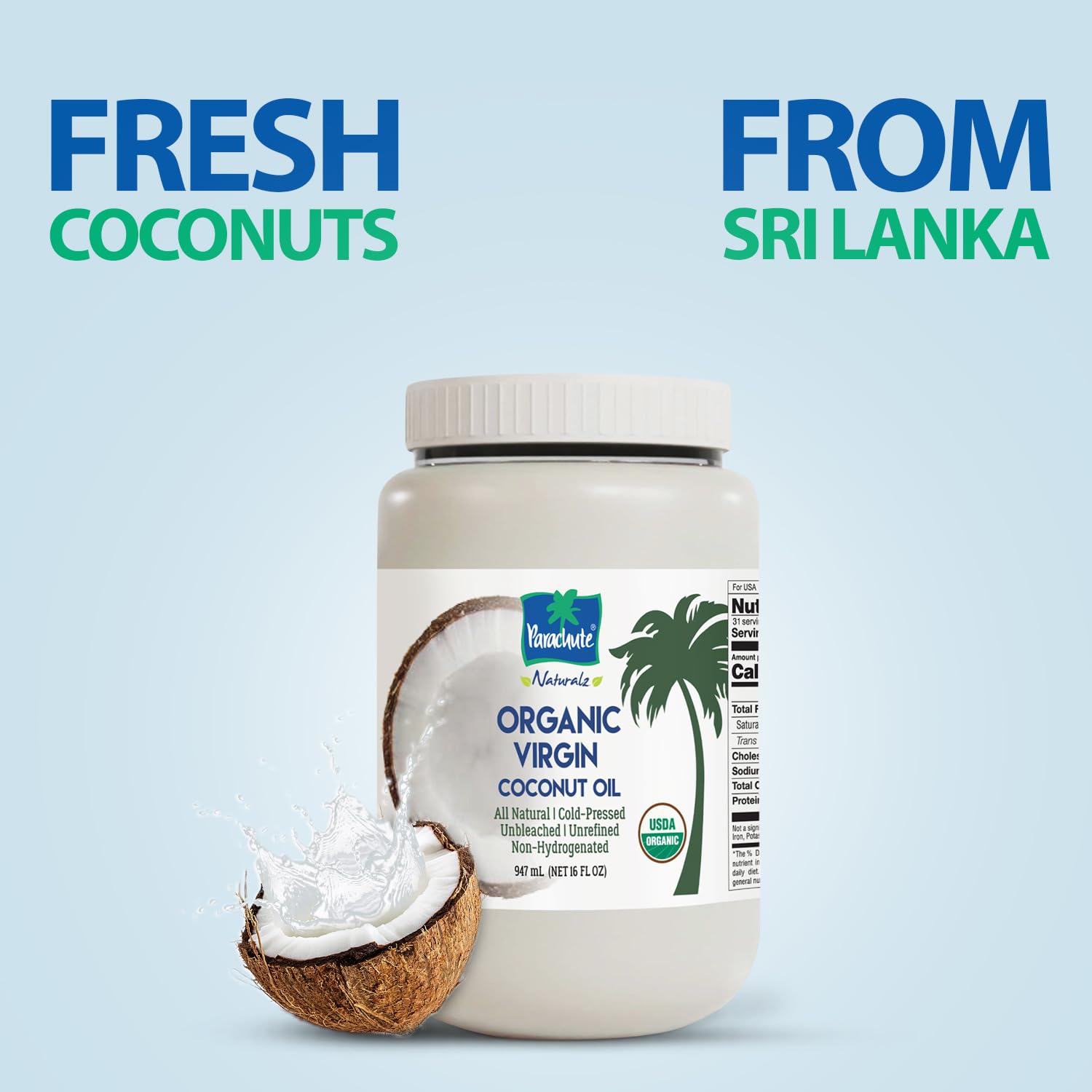 Parachute Naturalz Organic Virgin Coconut Oil texture close-up shows smooth, creamy oil.