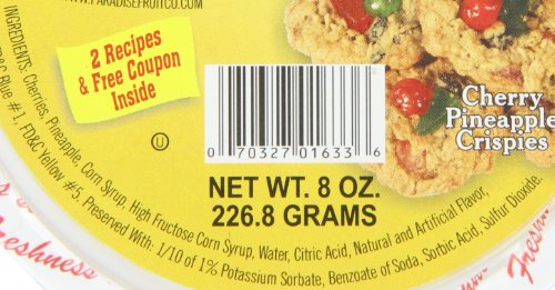 Paradise Mix packaging display demonstrates convenient 8 oz serving for snacks.
