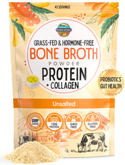 Paradise Naturals bone broth powder packaging highlights grass-fed sourcing.