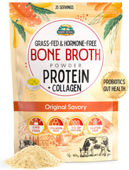 Paradise Naturals Bone Broth Protein Original Savory powder canister highlighting high protein and clean ingredients for meals