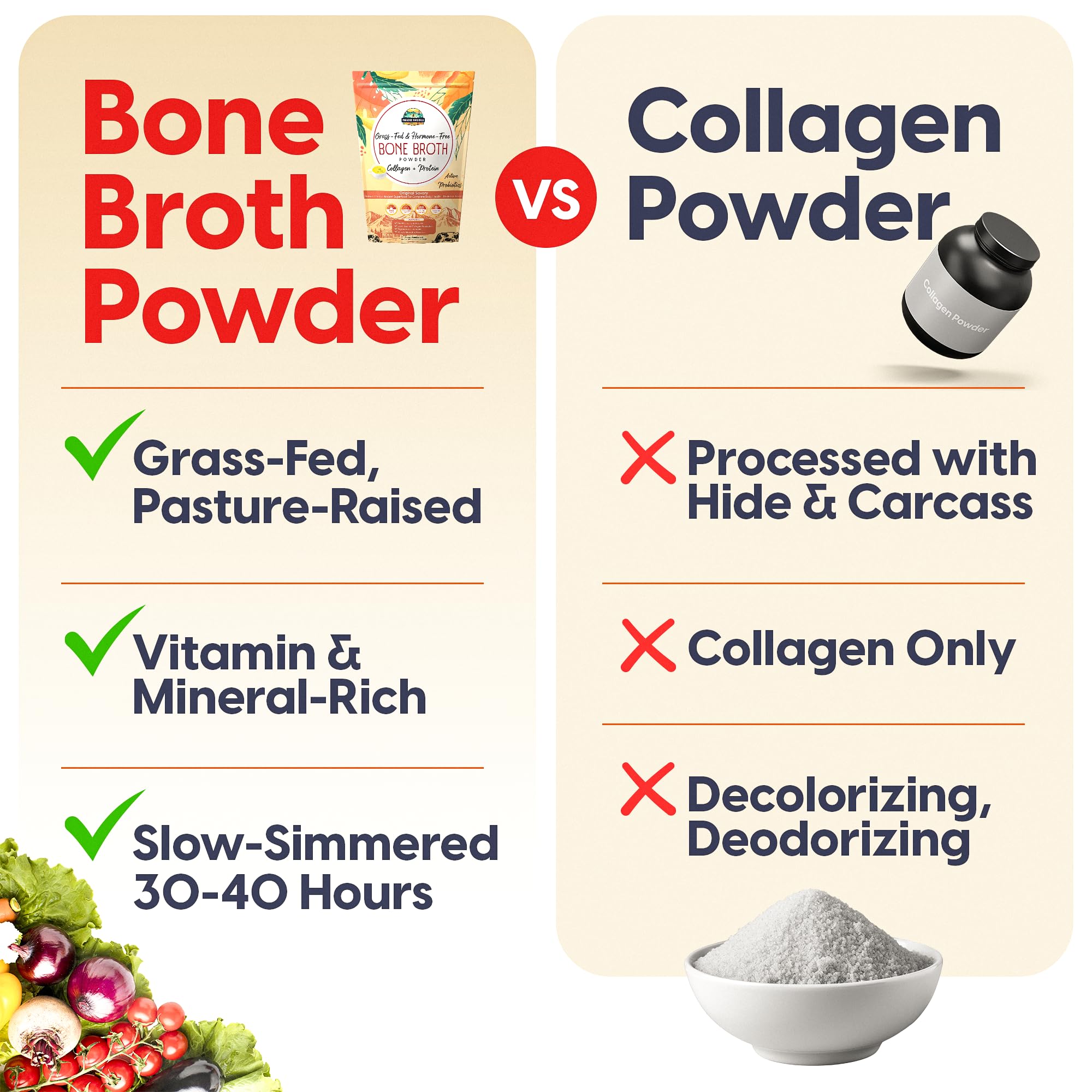 Paradise Naturals bone broth powder added to soups and smoothies for savory meals
