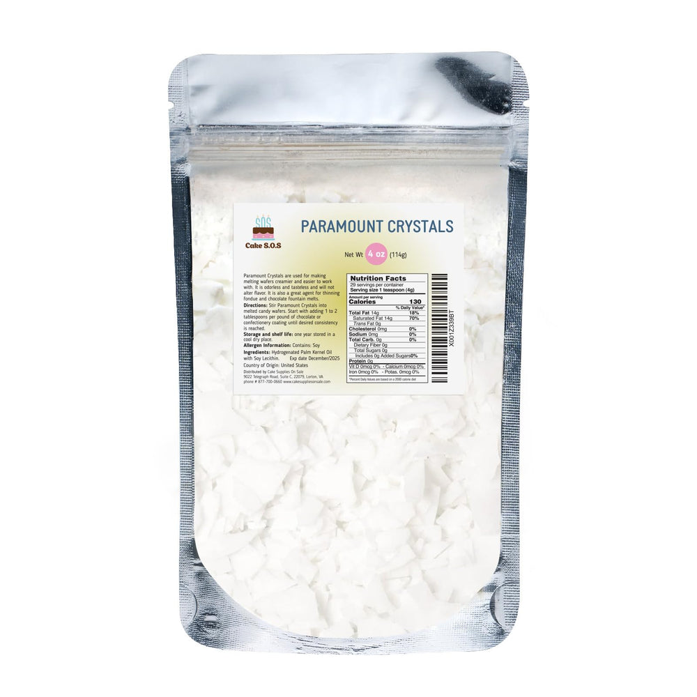 Cake S.O.S Paramount Crystals ingredients highlight gluten free, kosher, and sugar free options for special diets.