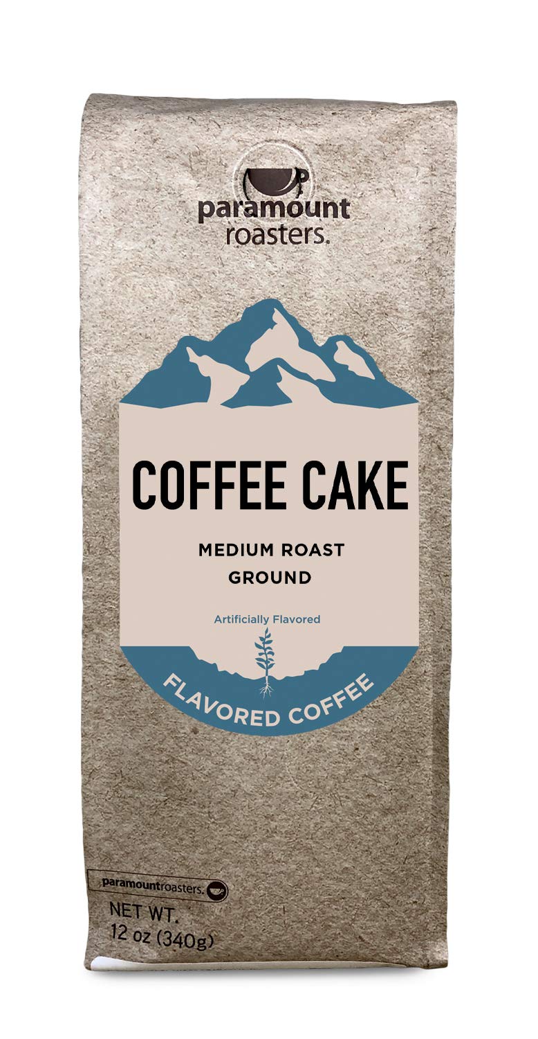 Paramount Roasters Coffee Cake flavored ground coffee close-up highlighting vanilla cinnamon aroma.