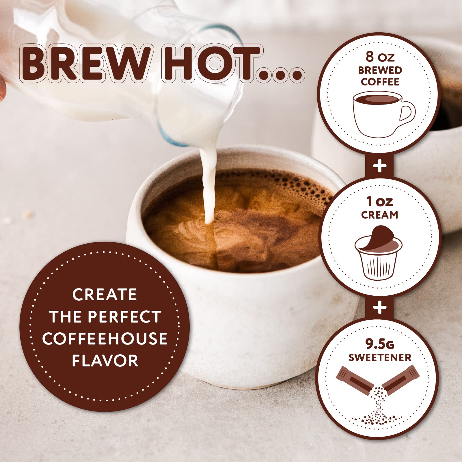Cream and sweeteners enriching the fudge flavor in Paramount Roasters coffee.