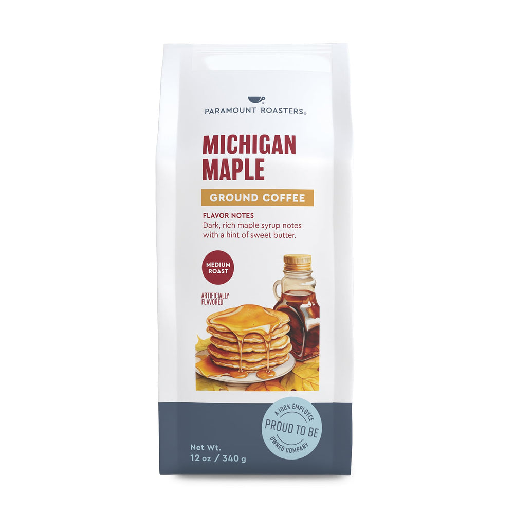 Paramount Roasters Michigan Maple Coffee brewed cup releasing warm maple aroma.
