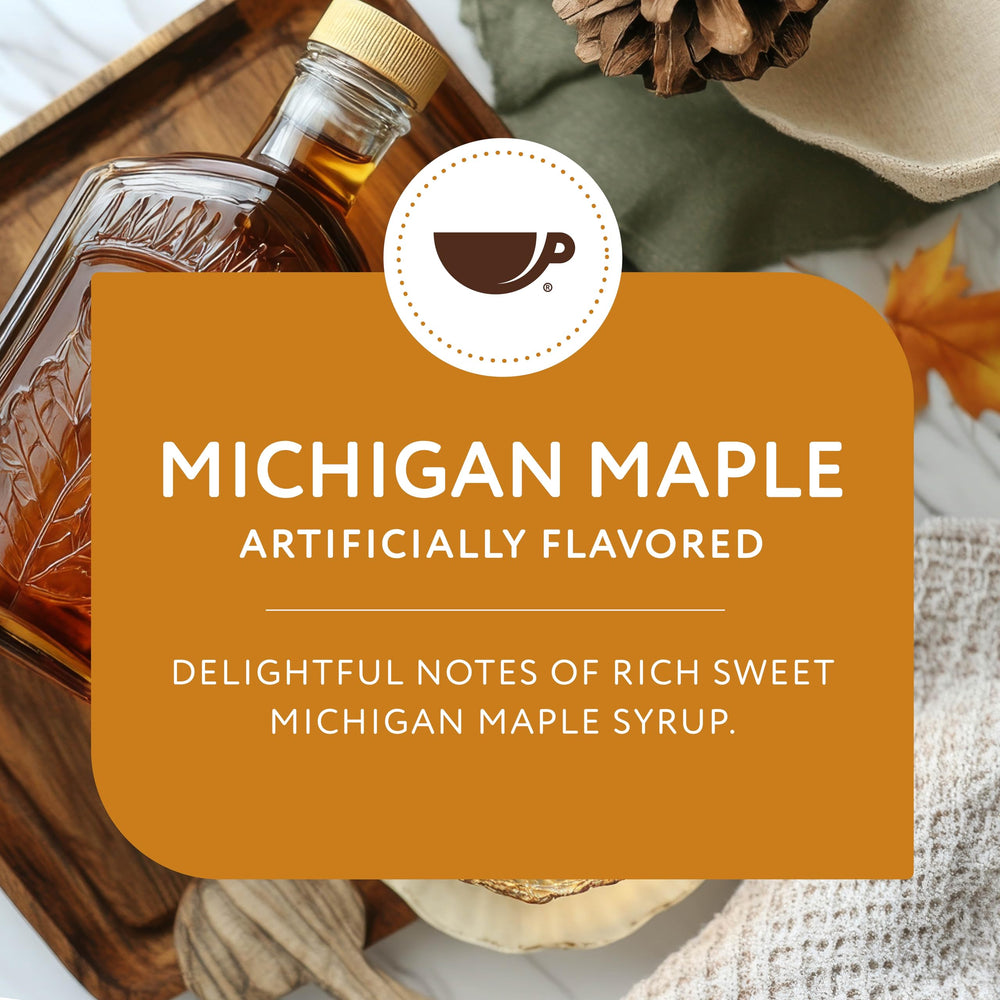Paramount Roasters Michigan Maple Coffee steaming cup with inviting maple aroma.