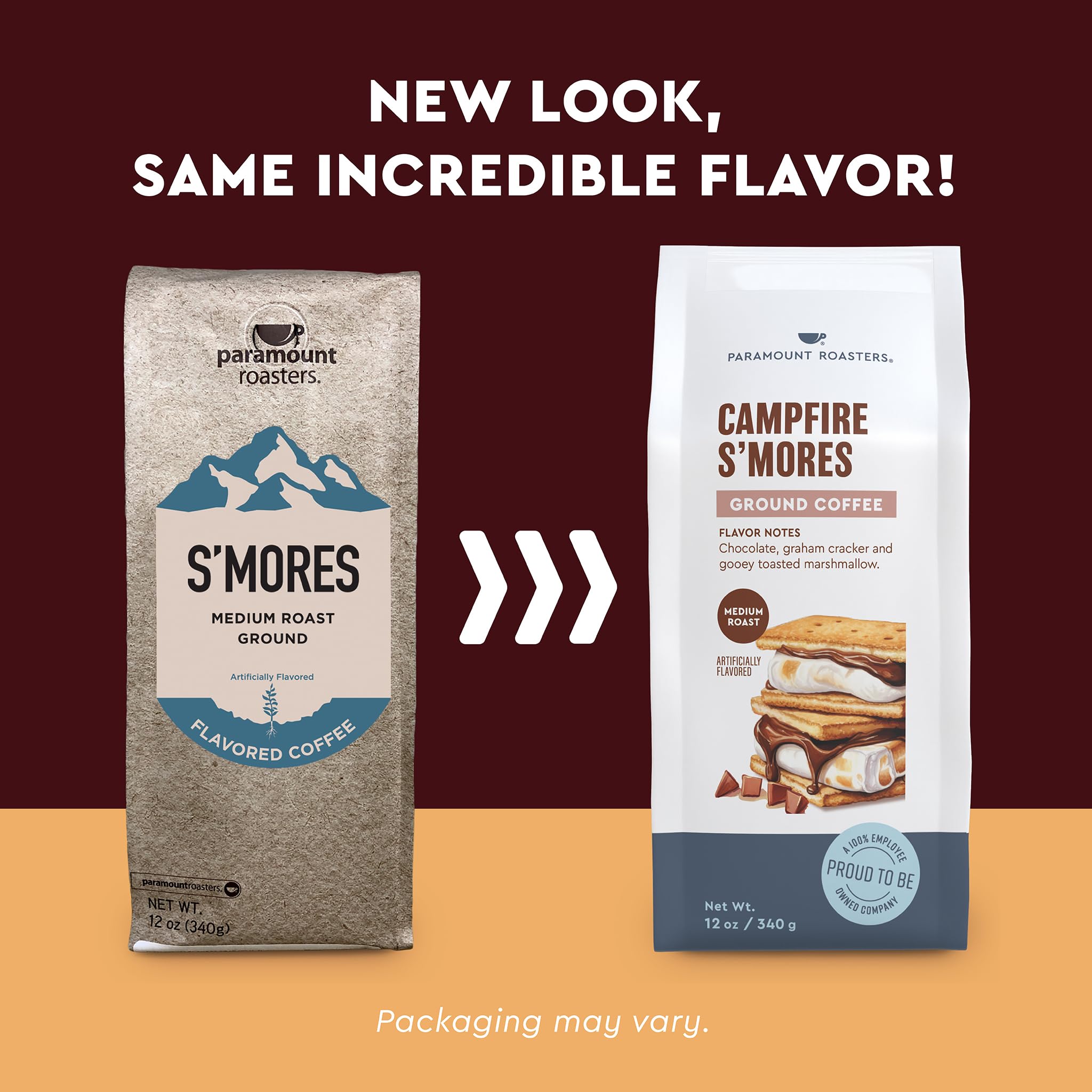 Paramount Roasters S'Mores coffee beans gloss—premium beans for aromatic, cozy brews.