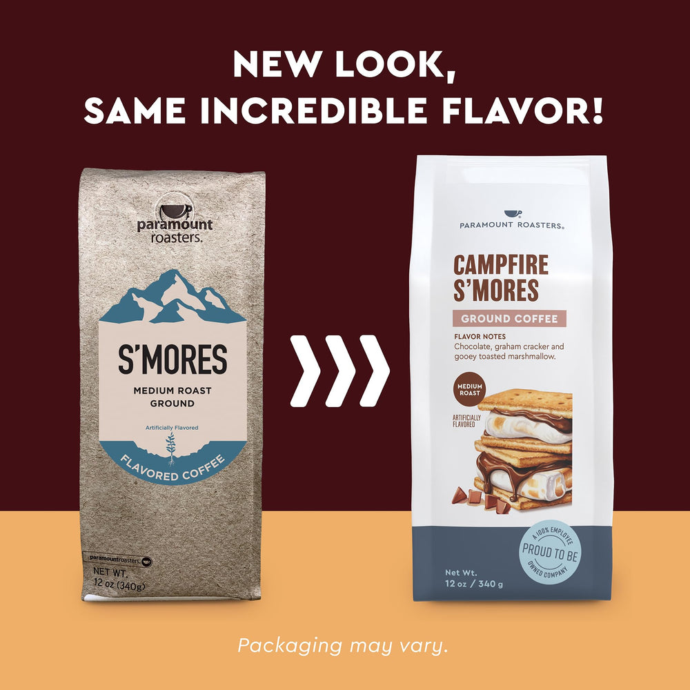 Paramount Roasters S'Mores coffee beans gloss—premium beans for aromatic, cozy brews.
