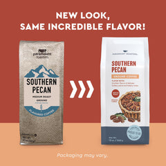 Paramount Roasters Southern Pecan coffee steaming cup; smooth, nutty notes in each sip.