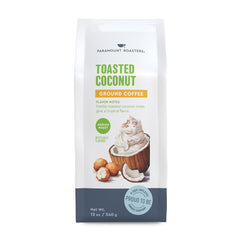 Paramount Roasters toasted coconut ground coffee bag releases tropical aroma in every brew.
