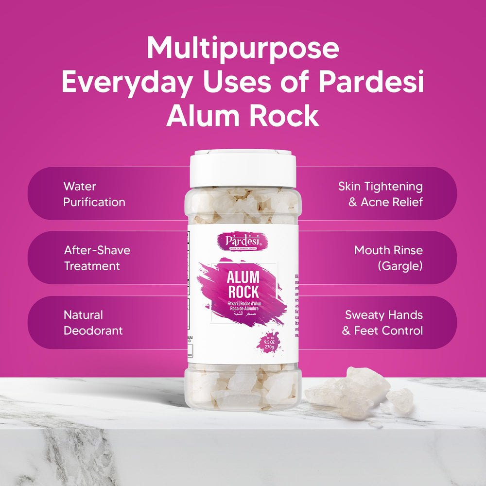 Pardesi alum water clarification bottle highlights clear prep water in kitchen
