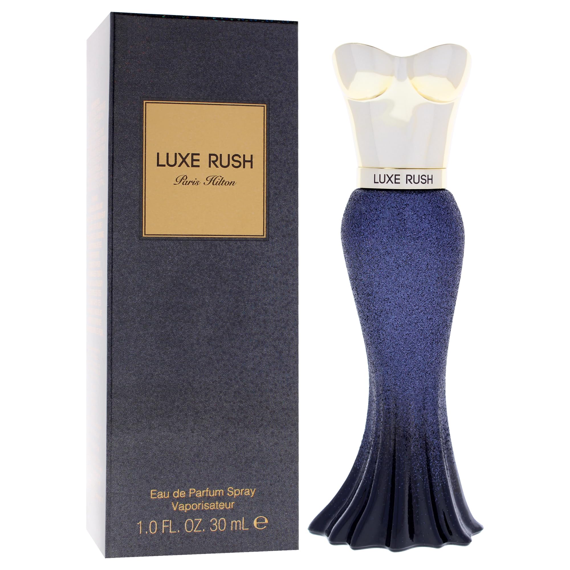 Paris Hilton Luxe Rush cap closeup with premium packaging