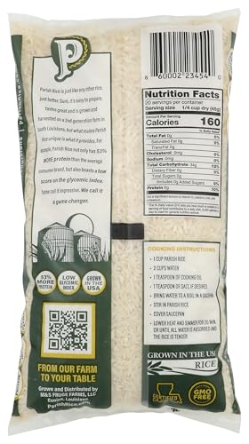 Parish Rice long-grain white rice, protein-rich option for workouts and meals.