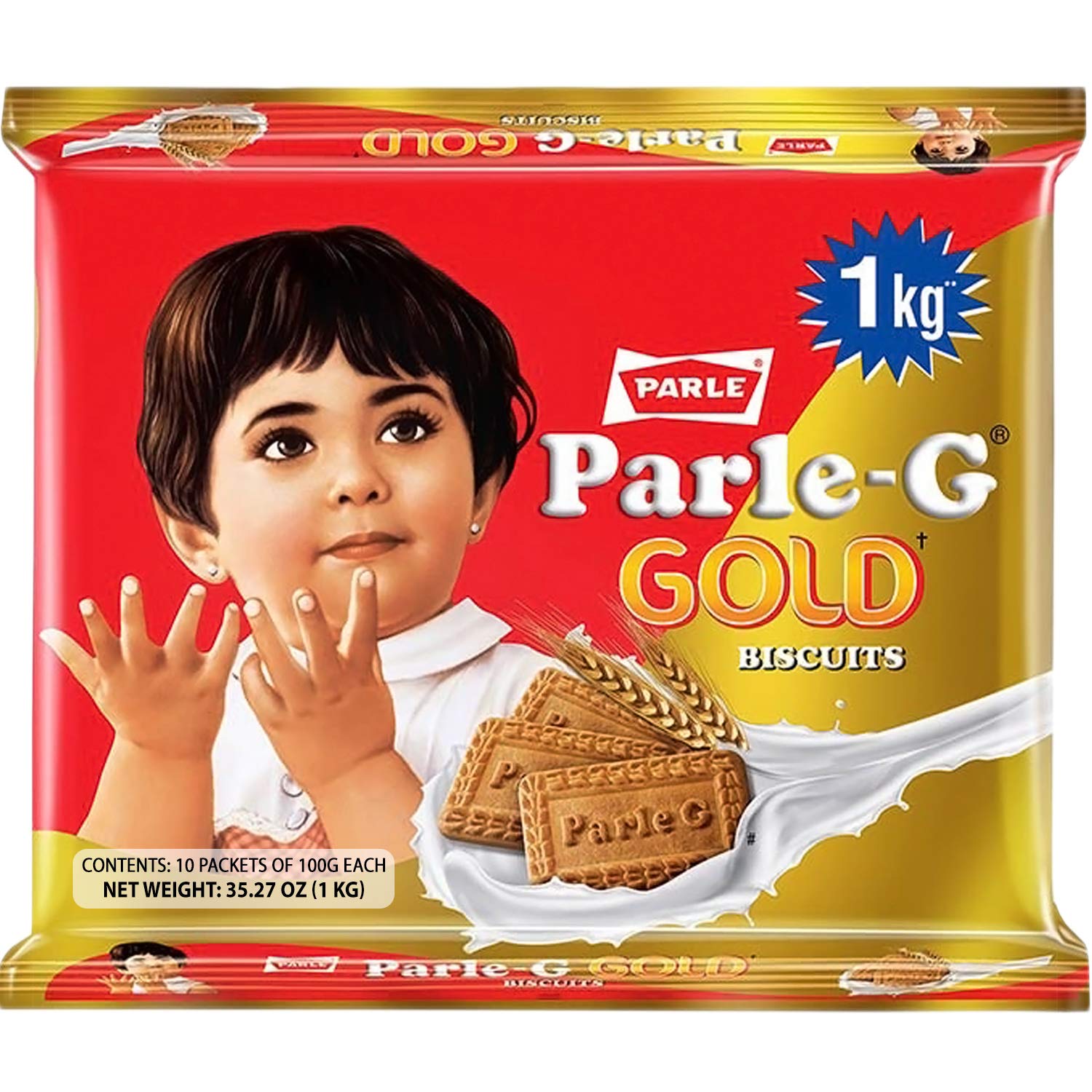 Parle-G Gold biscuits in a 1kg export pack, ideal for sharing.
