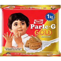 Parle-G Gold biscuits in a 1kg export pack, ideal for sharing.