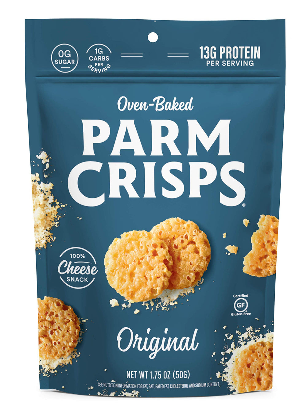 ParmCrisps Cheddar crisps in a bag, protein-rich keto snack for on-the-go