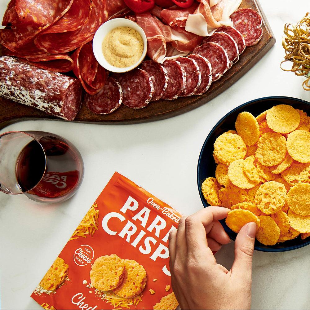 ParmCrisps serve with wine or salad for a sophisticated bite