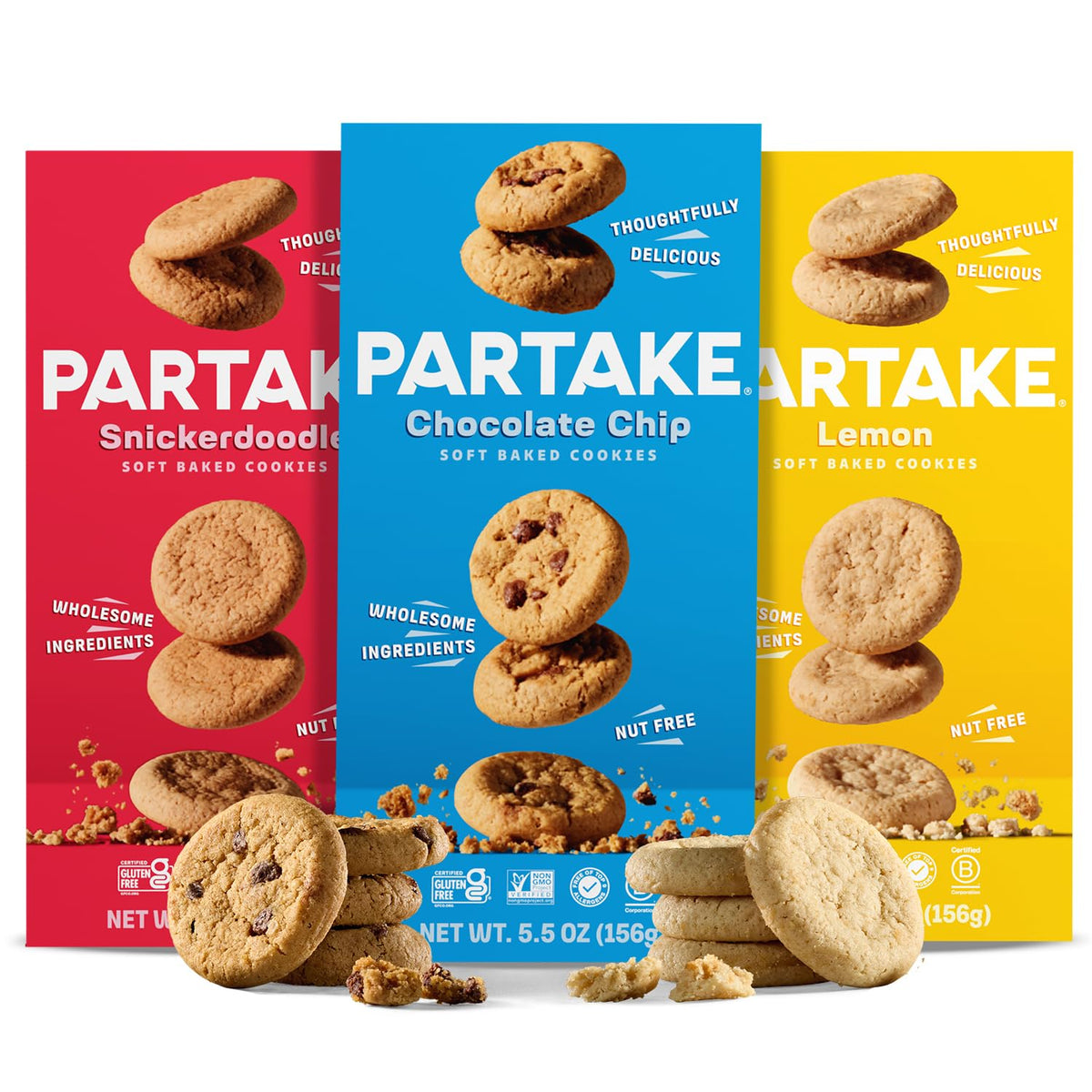 Partake soft baked cookies chocolate chip, allergen free and family-friendly snack