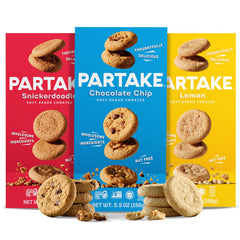 Partake soft baked cookies chocolate chip, allergen free and family-friendly snack
