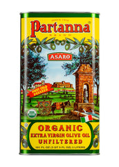 Partanna Italian oil tin packaging showcases premium unfiltered EVOO ready for kitchen use.