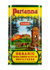Partanna organic unfiltered olive oil bottle pour for dressings and finishing with rich flavor.