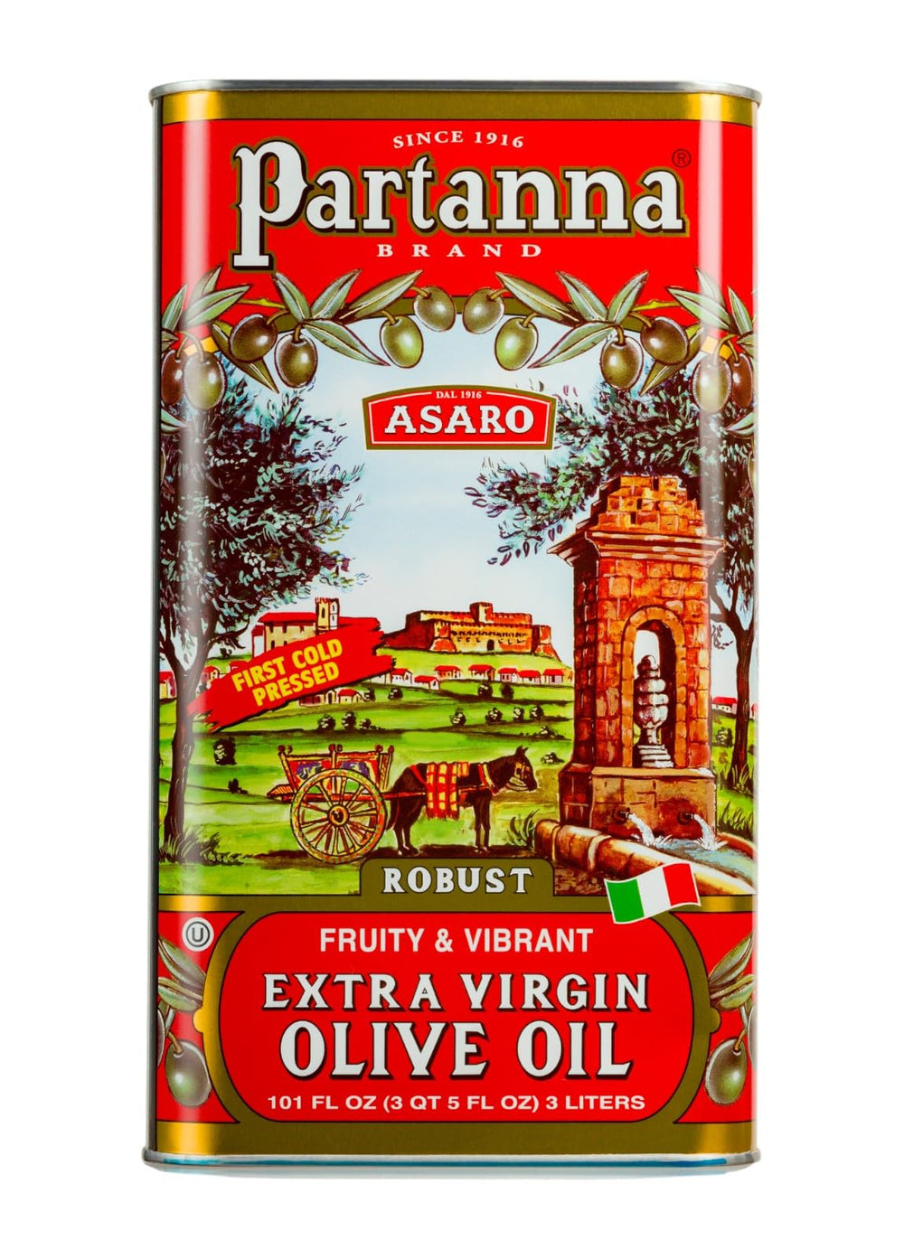 Partanna Robust EVOO bottle-front: premium Castelvetrano flavor for everyday cooking.