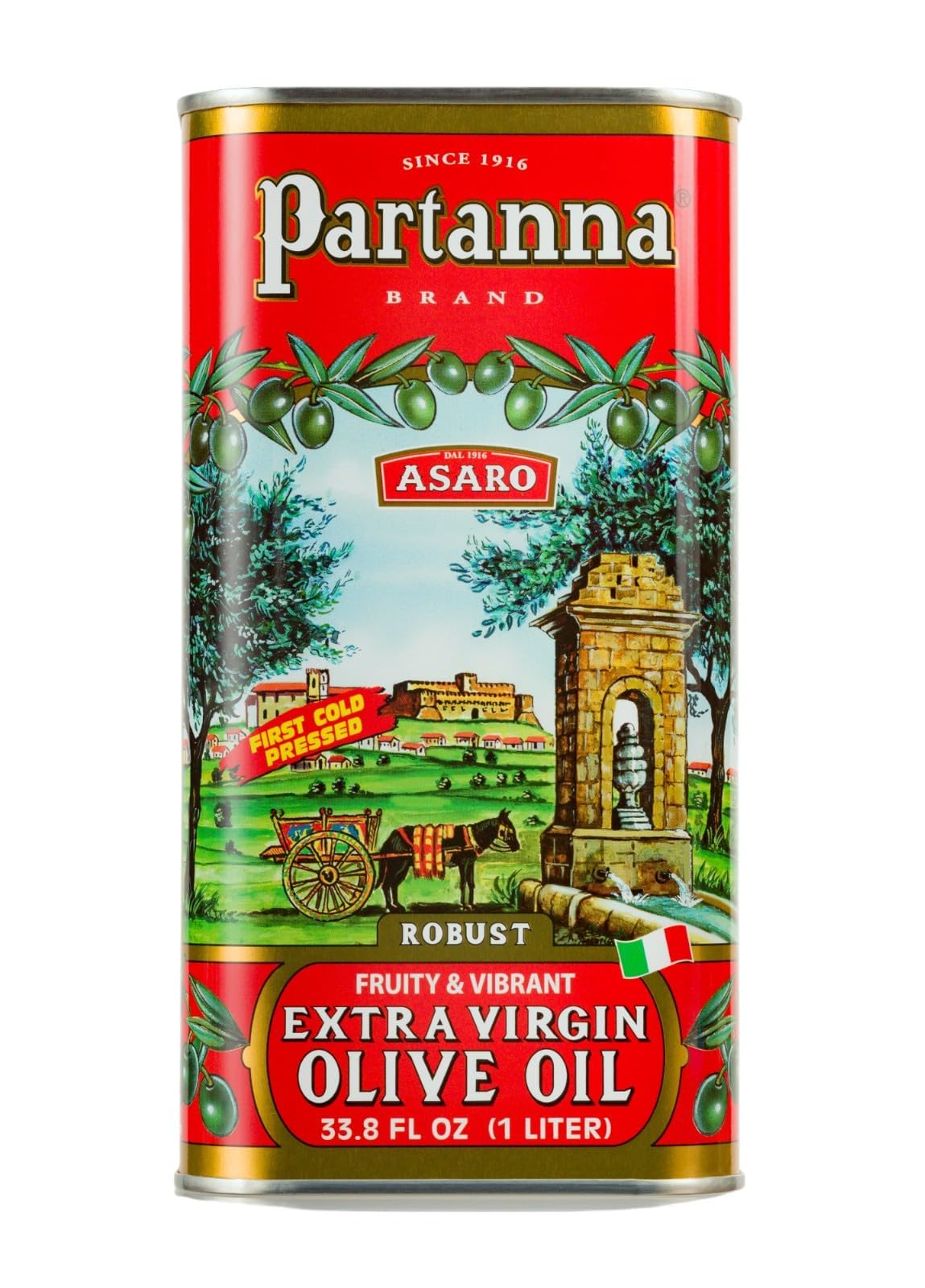 Partanna EVOO being poured over a dish, highlighting buttery, peppery finish