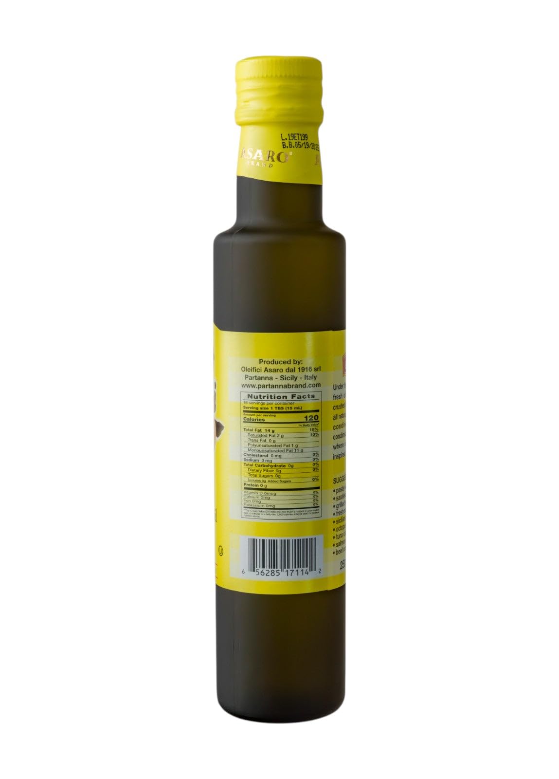 Partanna Sicilian lemon olive oil drizzle highlights authentic taste to brighten pasta and vegetables.