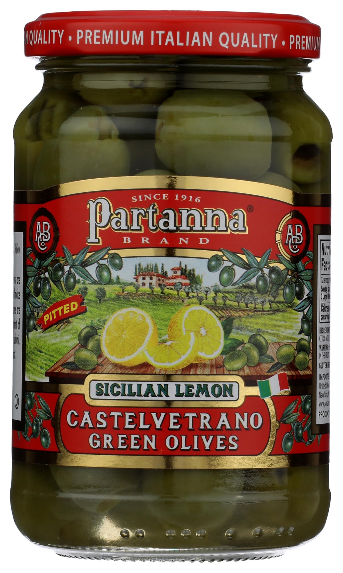 Partanna Sicilian lemon olives in a jar, ideal for antipasto platters